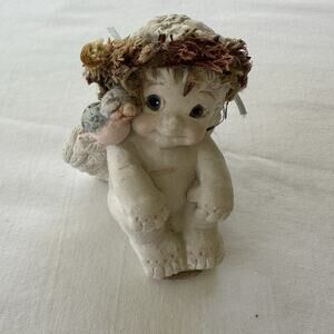 1991 Dreamsicles Figurine by Kristin Cherub with Bird & Floral Wreath – Cast Art